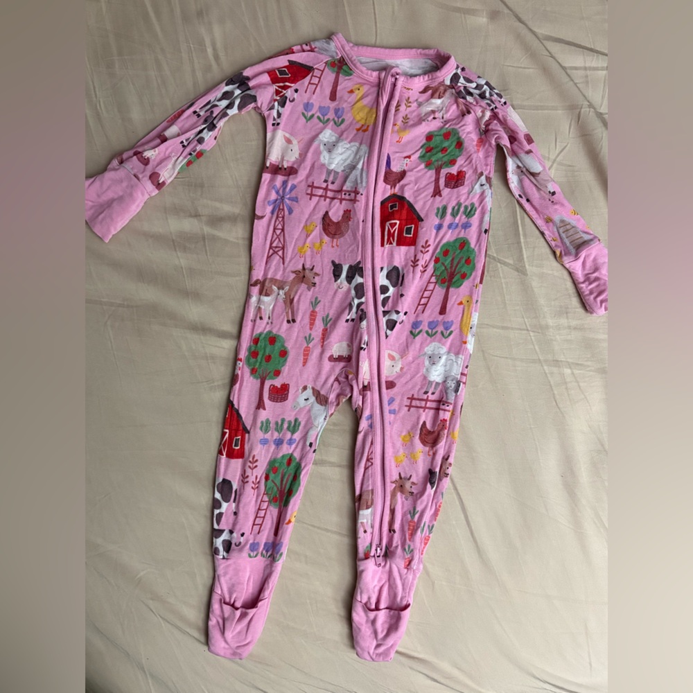 Little Sleepies Pink Farmyard Kids Footie